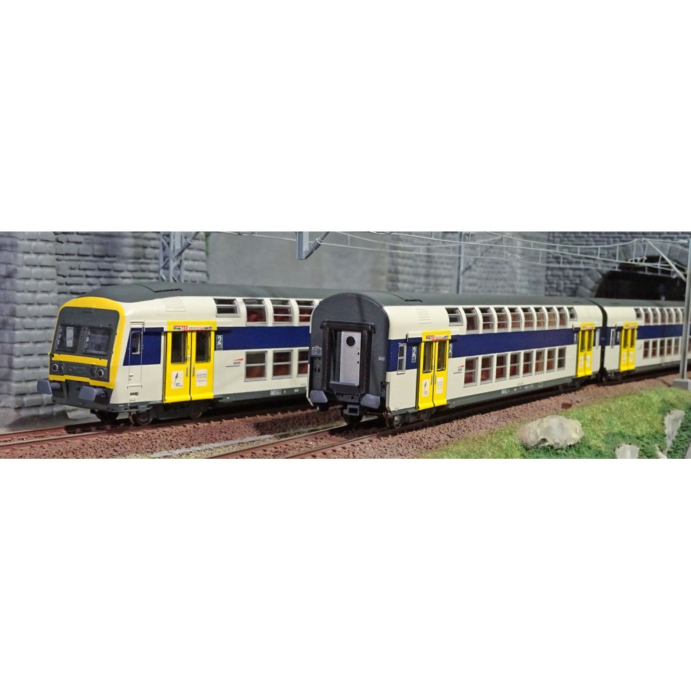 ViTrains 1124L Set de 3 voitures voyageurs VB2N SNCF, livré fuscia Nord Pas de Calais, Logo casquette, avec éclairage ViTrains V