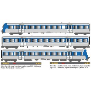 EPM 41.49.07 Rame Réversible Régional SNCF, RRR Rhones Alpes, bleu / inox, modernisé, logo casquette, n°34 EPM, Euro Passion Mod