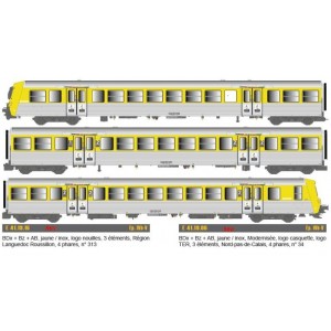 EPM 41.19.16 Rame Réversible Régional SNCF, RRR Languedoc Roussillon, jaune / inox, logo nouilles, n°313 EPM, Euro Passion Model