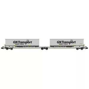 REE Modeles NW184 Wagons kangourou articulés type Sdggmrs AAE Cargo, 2 remorques GN TRANSPORT Ree Modeles NW-184 - 3