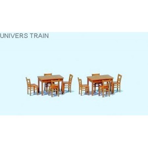 Preiser 17218 Matériel, 2 tables et 8 chaises couleur bois naturel Preiser Preiser 17218 - 1