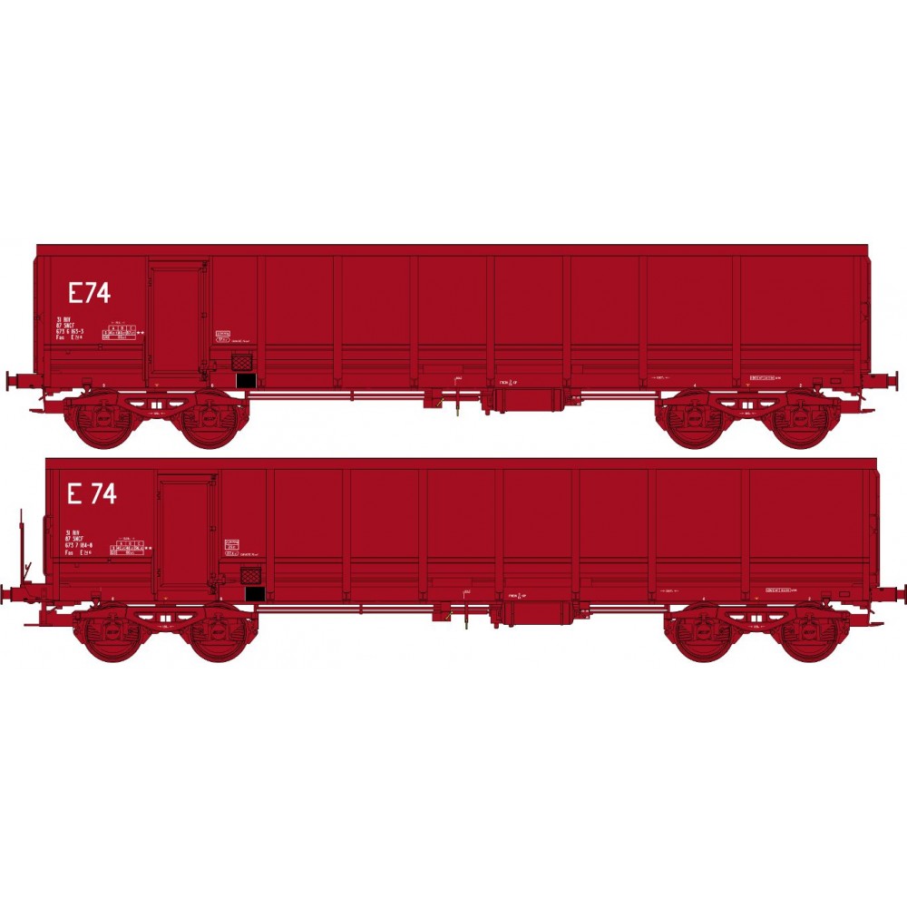Ree modeles Sud-Express WBSE-012 Set de 2 Wagons Tombereaux FAS, rouge, Bogie Y25, SNCF, E74 Ree Modeles WBSE-012 - 1