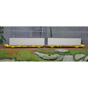 SudExpress Sud SUTF26317 Double wagon porte conteneur Laagrss, Transfesa, jaune chargé 2 conteneurs gris sans marquages Sudexpre