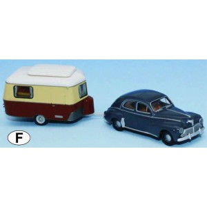 SAI 2519 Peugeot 203, gris anthracite avec caravane Eriba beige ivoire Sai Sai_2519 - 1