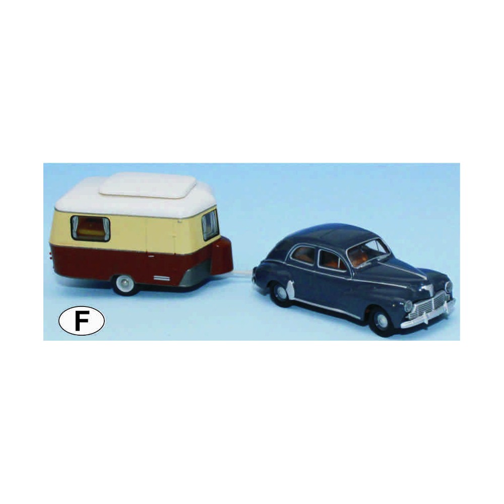 SAI 2519 Peugeot 203, gris anthracite avec caravane Eriba beige ivoire Sai Sai_2519 - 1