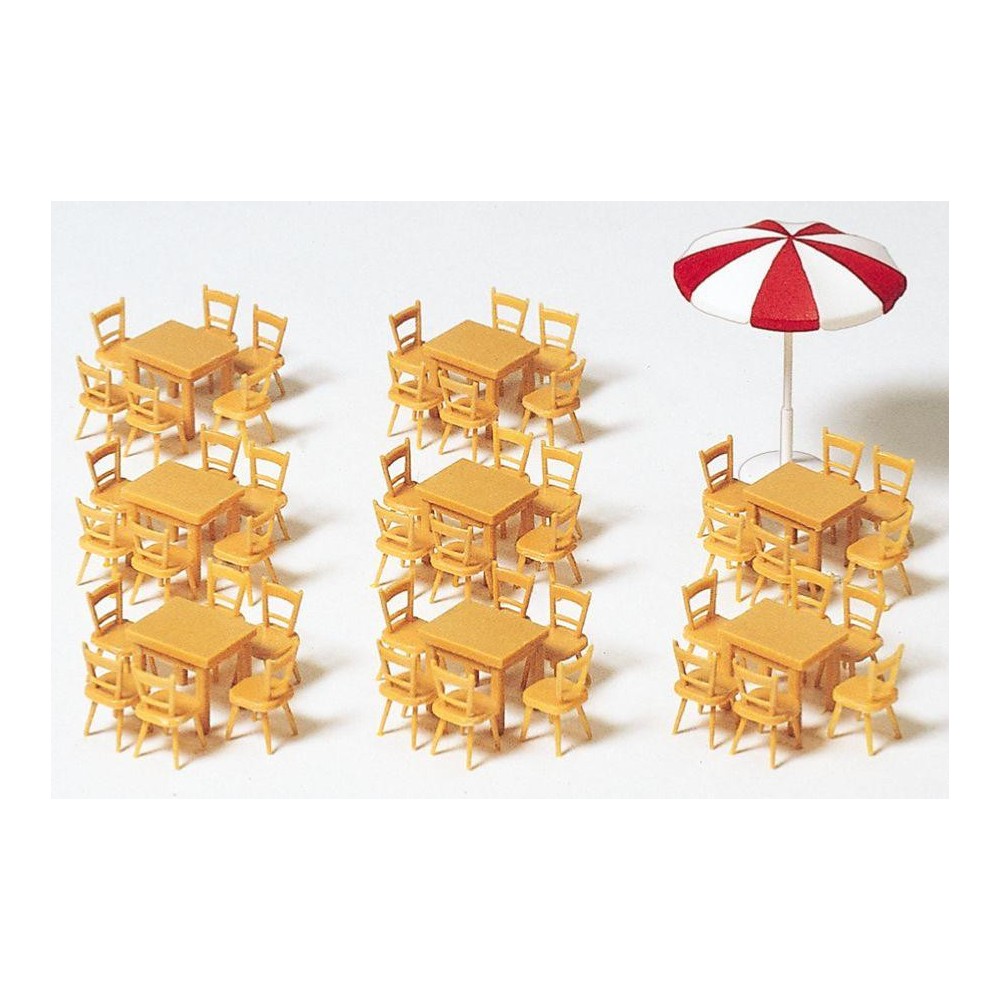 Preiser 17201 Kit de 8 tables 48 chaises et 1 parasol Ho Preiser Preiser_17201 - 1