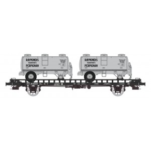 Ree modeles WB615 Wagon UFR Biporteur noir, remorques citernes rondes RAYMONDI Ree Modeles WB-615 - 3