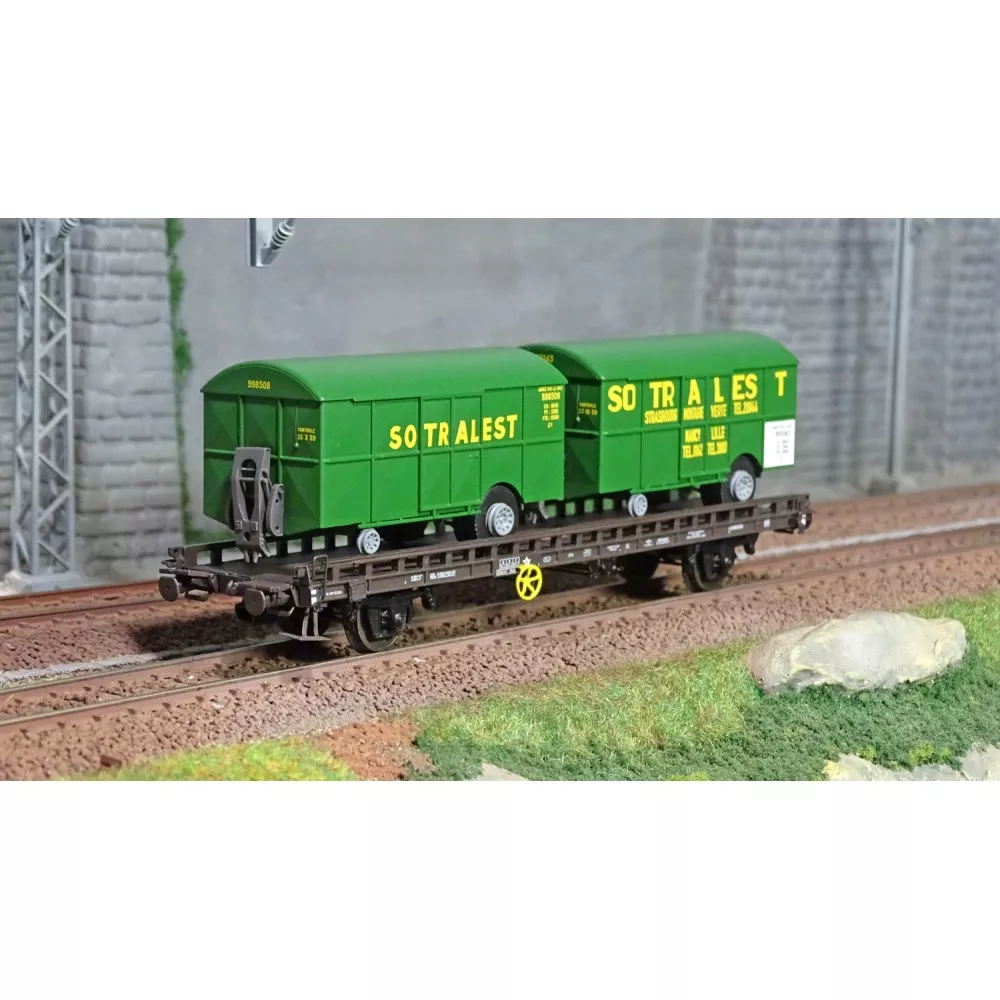 Ree modeles WB620 Wagon UFR Biporteur brun, 2 remorques fourgons SOTRALEST Ree Modeles WB-620 - 1 Ree modeles WB620 Wagon UFR Biporteur brun, 2 remorques fourgons SOTRALEST Ree Modeles WB-620 - 1