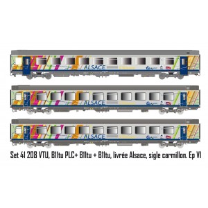 LS Models 41208 Set de 3 voitures Vtu VTU, B11tu PLC+ B11tu + B11tu, livrée Alsace, SNCF, logo carmillon Ls models Lsm_41208 - 6