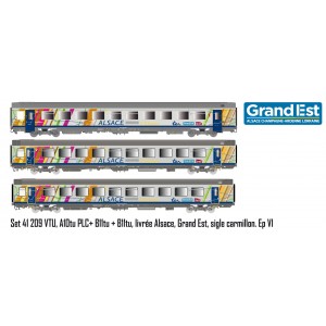 LS Models 41209 Set de 3 voitures Vtu VTU, A10tu PLC+ B11tu + B11tu, livrée Alsace, Grand Est, SNCF, logo carmillon Ls models Ls