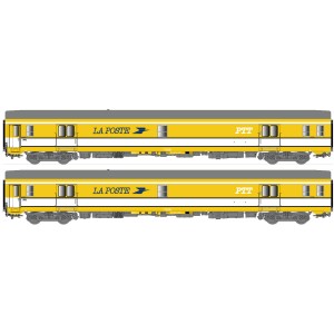 LS Models 40446 Set de 2 voitures Postales UIC, jaune/blanche, toit gris, inscription PTT, PA UIC + PA UIC Ls models Lsm 40446 -