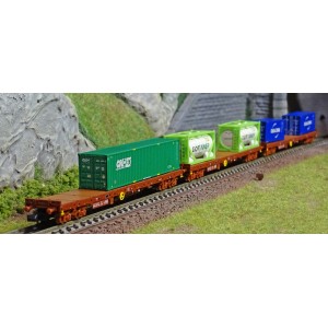 MiniTrix 15072 Set de 3 wagons porte-conteneurs type Rs, SNCF, CMA CG, GCAT INTER, CNC, échelle N Trix Trix_15072 - 1