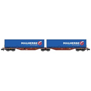 REE Modeles NW204 Wagon porte conteneurs Sggmrss 90 TOUAX, SNCF, 2 caisses MALHERBE Ree Modeles NW-204 - 4