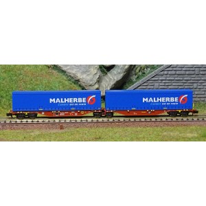 REE Modeles NW204 Wagon porte conteneurs Sggmrss 90 TOUAX, SNCF, 2 caisses MALHERBE Ree Modeles NW-204 - 2