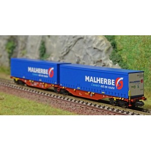 REE Modeles NW204 Wagon porte conteneurs Sggmrss 90 TOUAX, SNCF, 2 caisses MALHERBE Ree Modeles NW-204 - 3