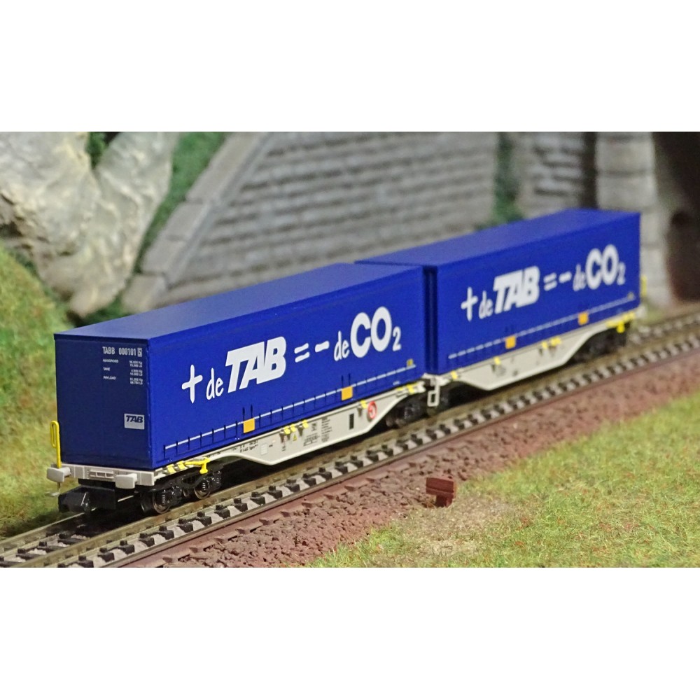REE Modeles NW205 Wagon porte conteneurs Sggmrss 90 NOVA, SNCF, 2 caisses TAB - de CO2