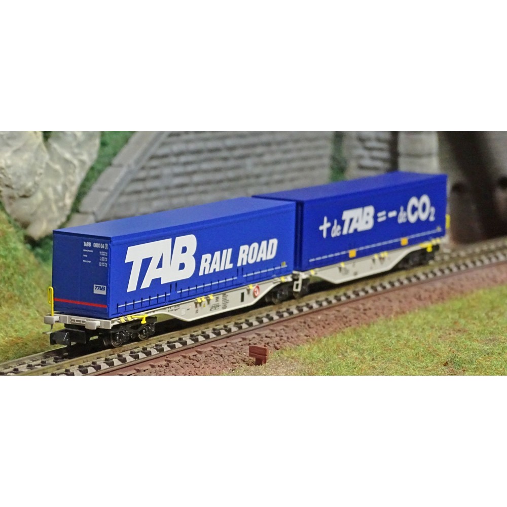 REE Modeles NW206 Wagon porte conteneurs Sggmrss 90 NOVA, SNCF, 2 caisses TAB - de CO2 et TAB RAILROAD Ree Modeles NW-206 - 1