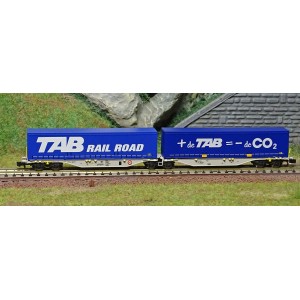 REE Modeles NW206 Wagon porte conteneurs Sggmrss 90 NOVA, SNCF, 2 caisses TAB - de CO2 et TAB RAILROAD Ree Modeles NW-206 - 2