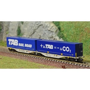 REE Modeles NW206 Wagon porte conteneurs Sggmrss 90 NOVA, SNCF, 2 caisses TAB - de CO2 et TAB RAILROAD Ree Modeles NW-206 - 3