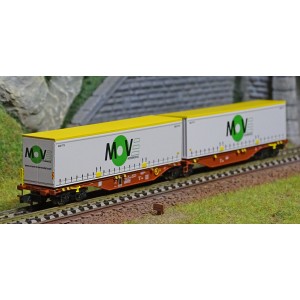 REE Modeles NW209 Wagon porte conteneurs Sggmrss 90 TOUAX, SNCF, 2 caisses MOVE INERNATIONAL Ree Modeles NW-209 - 1