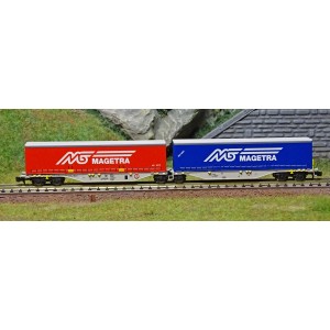 REE Modeles NW210 Wagon porte conteneurs Sggmrss 90 AEE, SNCF, 2 caisses MAGETRA Ree Modeles NW-210 - 2