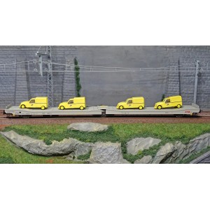 Jouef HJ6205 Wagon plat 3 essieux Ladks, livrés gris STVA, chargé 4 Citroën 2CV "La Poste" jaune Jouef HJ6205 - 2
