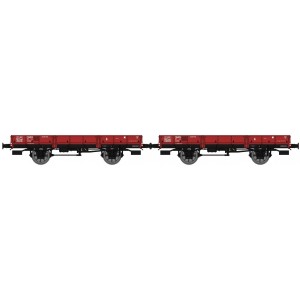 Ree modeles WB602 Set de 2 wagons Plats OCEM 29, Rouge Sideros PLM, NNTouw Frein à levier, Roues rayons Ree Modeles WB-602 - 3