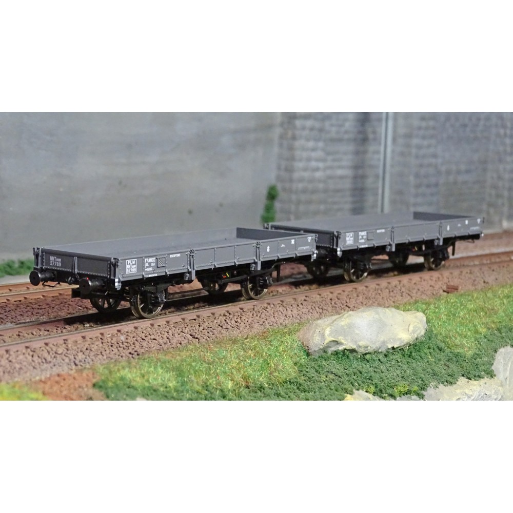 Ree modeles WB600 Set de 2 wagons Plats OCEM 29, Gris PLM, NNTouw Frein à levier, Roues rayons Ree Modeles WB-600 - 1