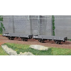 Ree modeles WB600 Set de 2 wagons Plats OCEM 29, Gris PLM, NNTouw Frein à levier, Roues rayons Ree Modeles WB-600 - 2