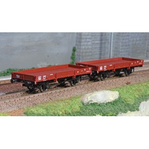 Ree modeles WB602 Set de 2 wagons Plats OCEM 29, Rouge Sideros PLM, NNTouw Frein à levier, Roues rayons Ree Modeles WB-602 - 1