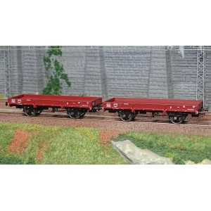 Ree modeles WB602 Set de 2 wagons Plats OCEM 29, Rouge Sideros PLM, NNTouw Frein à levier, Roues rayons Ree Modeles WB-602 - 2