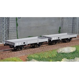 Ree modeles WB604 Set de 2 wagons Plats OCEM 29, Gris MIDI PLM, NNTouw Frein à levier, Roues rayons Ree Modeles WB-604 - 1