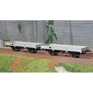 Ree modeles WB604 Set de 2 wagons Plats OCEM 29, Gris MIDI PLM, NNTouw Frein à levier, Roues rayons Ree Modeles WB-604 - 2