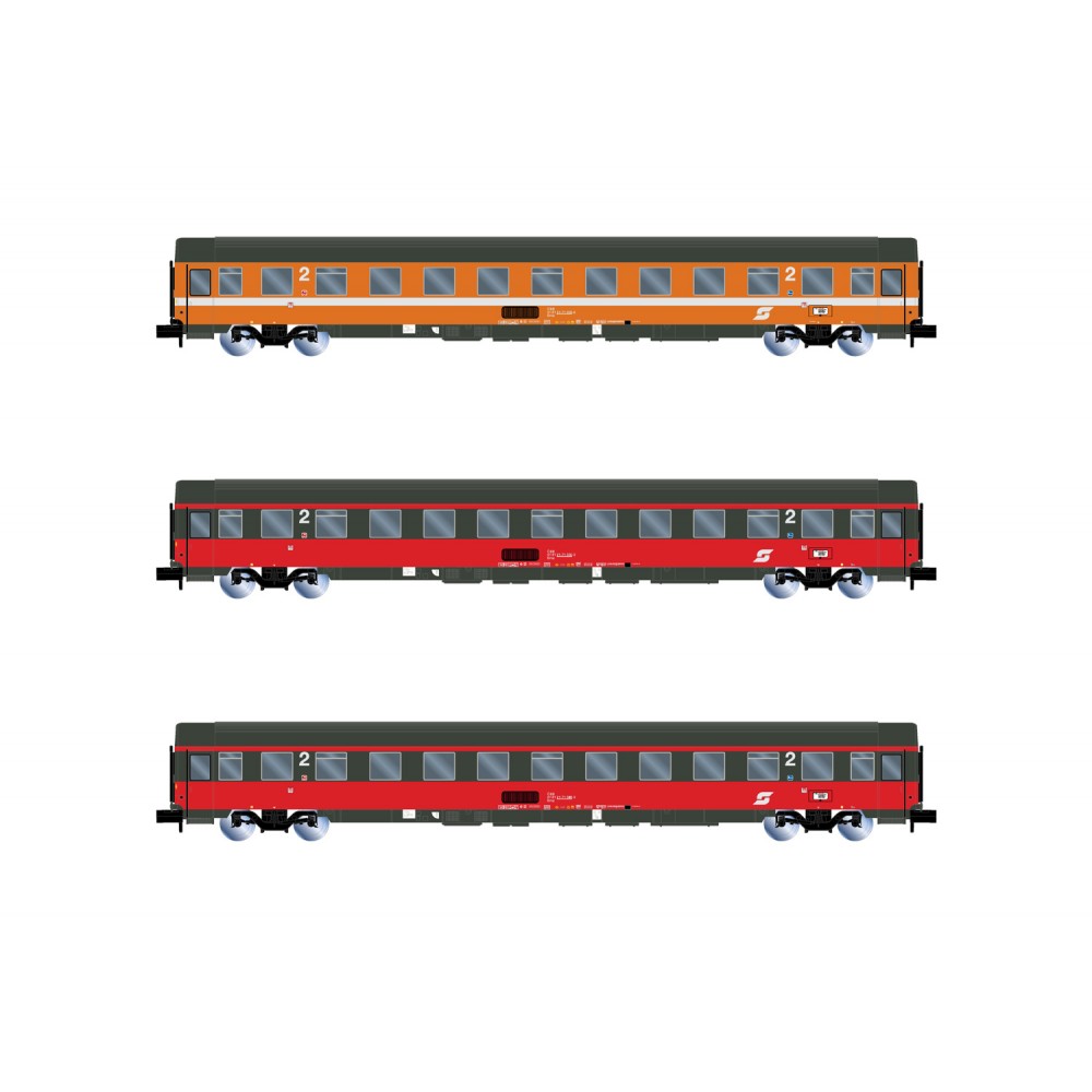 Arnold HN4391 Set de 3 voitures voyageurs, EuroCity "Mozart", 2eme classes ÖBB, échelle N Arnold HN4391 - 1 Arnold HN4391 Set de 3 voitures voyageurs, EuroCity "Mozart", 2eme classes ÖBB, échelle N Arnold HN4391 - 1