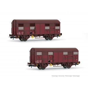 Jouef HJ6231 Set de 2 wagons couvert type Kv, Permaplex, avec volets ouverts, livrée marron Jouef HJ6231 - 1