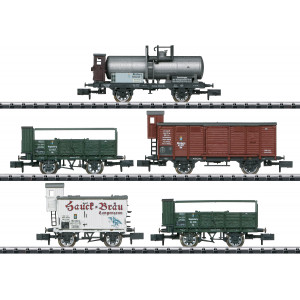 MiniTrix 15715 Set de 5 wagons marchandises, 150 ans de chemins de fer vicinaux, K.Bay.Sts.B., échelle N