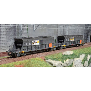 Jouef HJ6209 Set de 2 wagons trémis à bogies EF60, transport charbon, livrés MILLET Jouef HJ6209 - 2