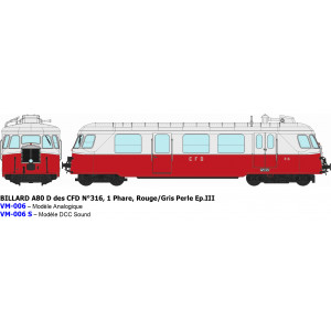 Ree Modeles VM006.S Autorail Billard A80 D des CFD N°316, Rouge/Gris perle, 1 Phare, digital sonore Ree Modeles VM-006.S - 4