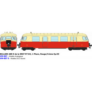 Ree Modeles VM007.S Autorail Billard A80 D de la SNCF N°242, Rouge/Crème, 1 Phare, digital sonore Ree Modeles VM-007.S - 4