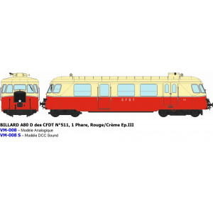 Ree Modeles VM008 Autorail Billard A80 D des CFDT N°511, Rouge/Crème, 1 Phare Ree Modeles VM-008 - 4