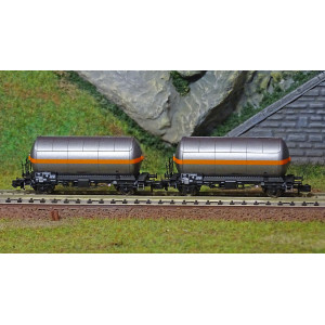 Arnold HN6525 Set de 2 wagons citernes gaz, SNCF, livrée gris avec bande orange, échelle N Arnold HN6525 - 2