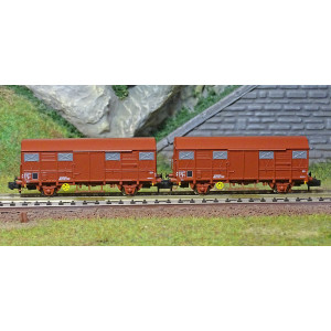 Arnold HN6516 Set de 2 wagons couverts à essieux, type G4 Permanex, SNCF, échelle N Arnold HN6516 - 2