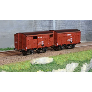 Ree modeles WB735 Set de 2 wagons Primeurs ex-couverts PLM 20 T, rouge Sideros, SNCF Ree Modeles WB-735 - 1