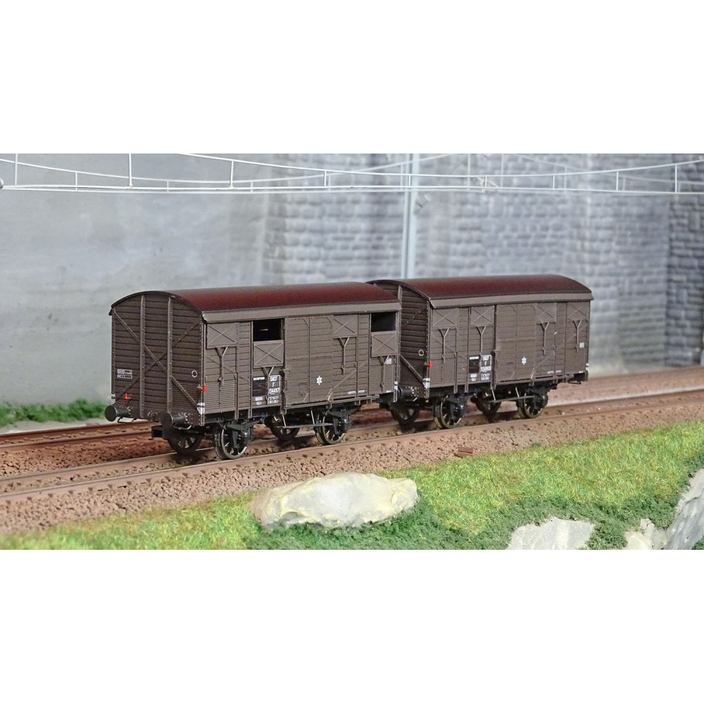 Ree modeles WB739 Set de 2 wagons Primeurs ex-couverts PLM 20 T, Brun Wagon 540, SNCF Ree Modeles WB-739 - 1