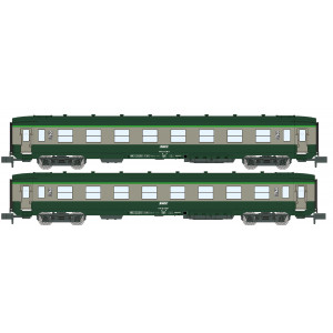 REE Modeles NW278 Set de 2 voitures voyageurs DEV AO, SNCF, 2x B8, gris/vert, logo encadré blanc, cartouche corail, ep.IV-V Ree 
