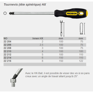 Tournevis hexagonal 6 pans BTR HX 2mm (tête sphérique) Proxxon