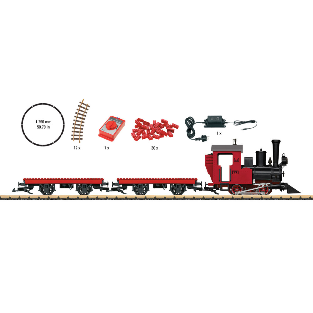 LGB 90463 Coffret de départ briques de construction (type Lego), avec locomotive vapeur et 2 wagons, train de jardin LGB LGB_904