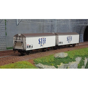 Ls Models 30236 Set de 2 wagons frigorifiques lbes, courts, STEF bleu, toit gris, marquage UIC Ls models Lsm_30236 - 1