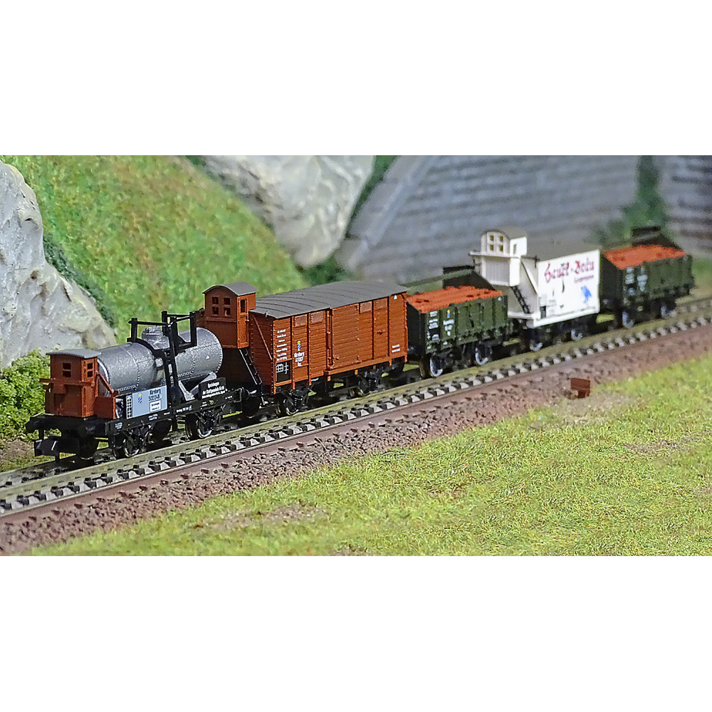 MiniTrix 15715 Set de 5 wagons marchandises, 150 ans de chemins de fer vicinaux, K.Bay.Sts.B., échelle N Trix Trix_15715 - 1
