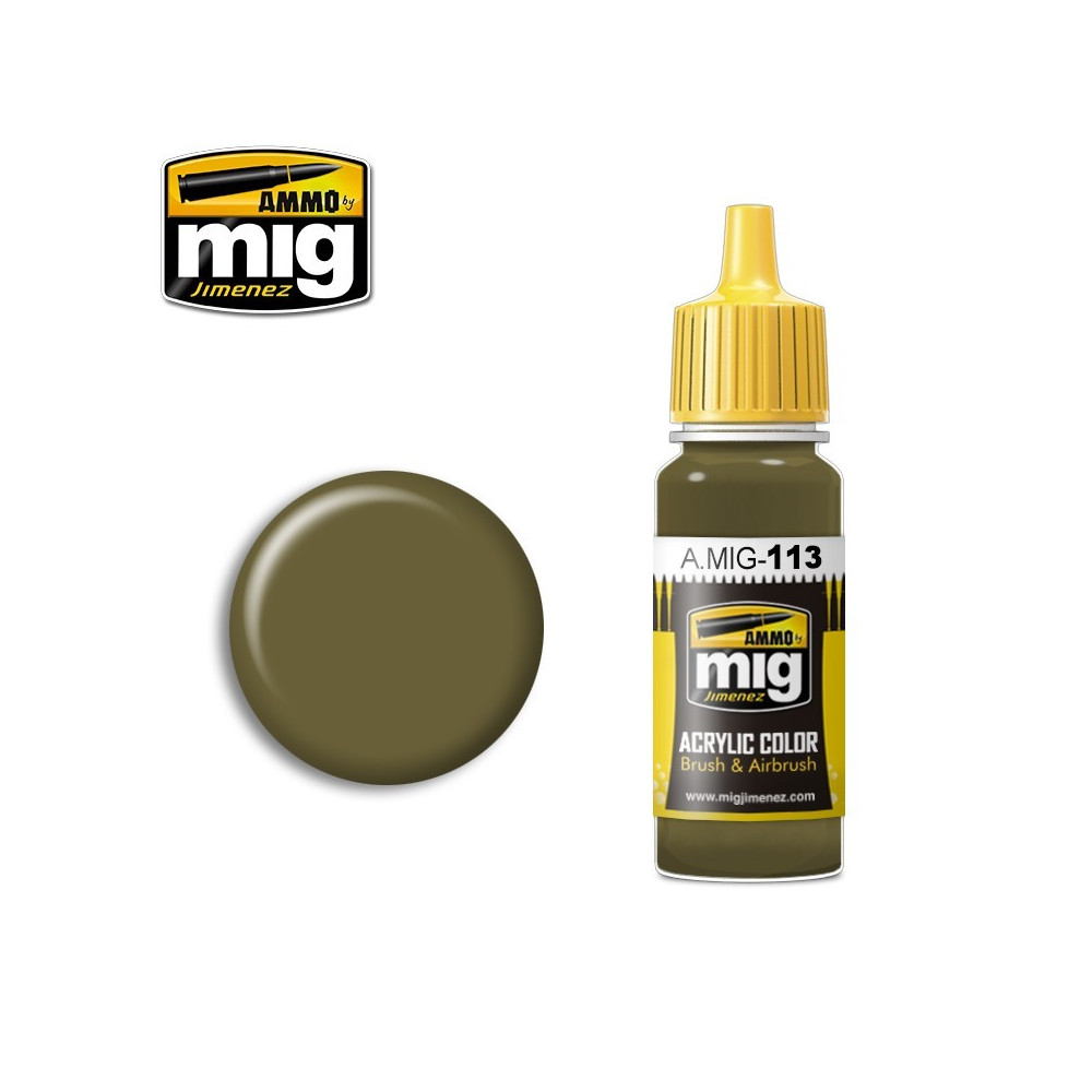 Peinture acrylique VERT KAKI Nº3 (BRITANNIQUE 1939-42) 17ml Mig AMMO - MIG Jimenez A.MIG-0113 - 1 Peinture acrylique VERT KAKI Nº3 (BRITANNIQUE 1939-42) 17ml Mig AMMO - MIG Jimenez A.MIG-0113 - 1